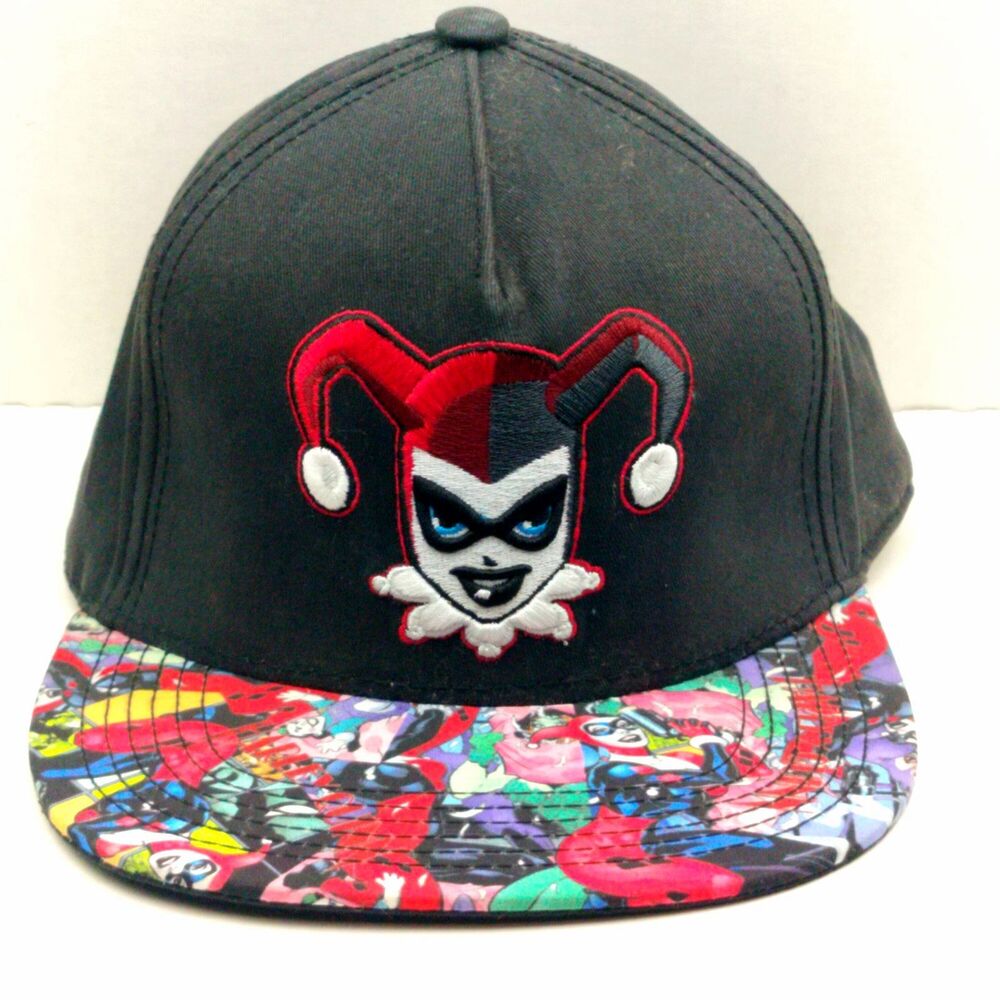 Harley Quinn DC Comics Jester Snapback Hat Cap with Graphic Sublimated Brim